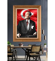 Altın Varaklı Çerçeveli Paspartulu Atatürk Tablo DC1231 (Gold)