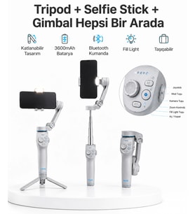 3 Eksen Telefon Gimbal Stabilizer Yapay Zeka Takipli Katlanabilir Dahili Dolgu Işıklı Video Sabitleyici
