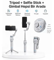 3 Eksen Telefon Gimbal Stabilizer Yapay Zeka Takipli Katlanabilir Dahili Dolgu Işıklı Video Sabitleyici