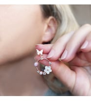 Vaoov 925 Ayar Gümüş Pembe Taşlı Sedef Çiçekli Kelebek Küpe (Rose)