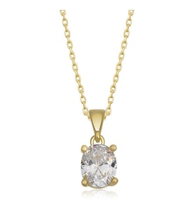 Gold Oval Zirkon Taşlı 925 Ayar Gümüş Kadın Kolye