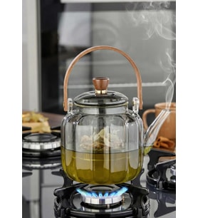 Kinu Füme Borosilikat Cam Demlik - 900 ML, Oval Köşeli