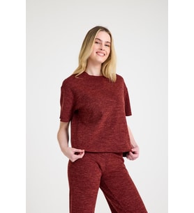 Cepsiz Bol Kesim Dökümlü İkili Tişört ve Pantolon Takımı (Bordo)