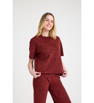 Cepsiz Bol Kesim Dökümlü İkili Tişört ve Pantolon Takımı (Bordo)