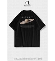 Nevermind Unisex Kadın Erkek Saturn Baskılı Özel Tasarım Oversize T-shirt (Siyah)
