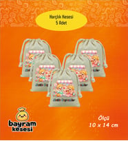 Bayram Harçlık Kesesi 5'li – Baskılı Ham Bez Bayram Kesesi, Çocuklar İçin Bayram Hediyesi  Model-5