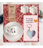 Kişiye Özel Fincan Bubble Mum Kalp Anahtarlık Hediye Seti
