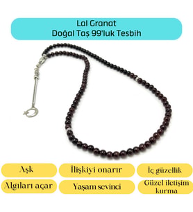 Sertifikalı Granat Lal 6mm 99luk Doğal Taş Tesbih