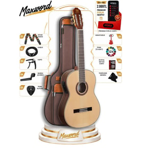Maxword X45-EQ Ekolayzerli Profesyonel Elektro Klasik Gitar Seti Natural El Yapımı