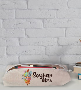 Çocuklara Özel İsimli Keten Okul Kalemliği-8 (Beyaz)