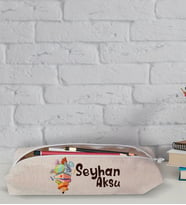 Çocuklara Özel İsimli Keten Okul Kalemliği-8 (Beyaz)