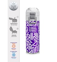 Coral High Kız Çocuk İçin 500 ml'lik Paslanmaz Çelik Termos/Suluk - Mor Beyaz Geometrik Desenli