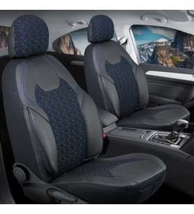 MG ZS EV Uyumlu Lüx Deri Detaylı Oto Koltuk Kılıfı Ön Arka Takım Lotus Serisi SİYAH MAVİ