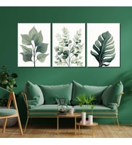 3'lü Kanvas Duvar Tablosu Soft Pastel Yeşil Yaprak Tasarımı