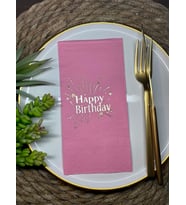 Gold Yaldızlı Pembe Happy Bırthday Garson Katlama Peçete 16 lı