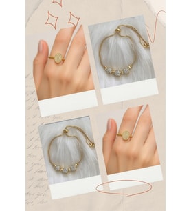 2'Lİ Set - Zirkon Taşlı Üçlü Asansör Bileklik, Oval Motif Zirkon Ayarlanabilir Yüzük SNJ-SET1002