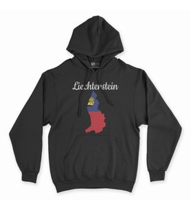 Lihtenştayn Haritalı ve Bayraklı Siyah Kapşonlu Sweatshirt Hoddie