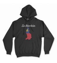 Lihtenştayn Haritalı ve Bayraklı Siyah Kapşonlu Sweatshirt Hoddie