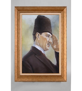 Altın Varaklı Paspartulu Çerçeveli Atatürk Tablo nt1040