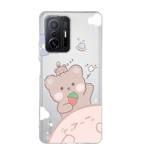 Redmi Mi 11T/Mi 11T Pro Uyumlu Tatlı Ayıcık Desenli Şeffaf Telefon Kılıfı