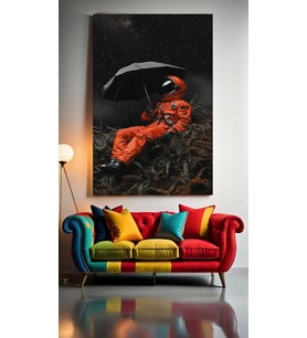 ŞEMSİYELİ ASTRONOT Ev Duvar Salon Güzellik Salonu Ofis Dükkan Dekarasyon Kanvas Tablo (Çok Renkli)