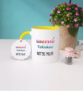 Laboratuvar Teknikeri Kupa Bardak Sarı ve Anahtarlık