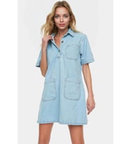 Kısa Kollu Denim Gömlek Elbise Mini Boy Casual Günlük Pamuk Yüksek Kalite Profesyonel Görünüm