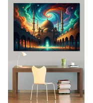 Gece Işıklarında Görkemli Tarihi Camii Dekoratif Kanvas - Mdf Ahşap Tablo