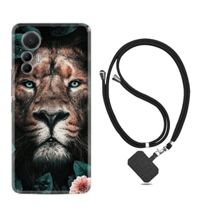 Xiaomi 12 Lite Kılıf Resimli Boyun Askılı İpli Desenli Silikon Leon Flowers 1333