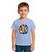 Unisex Pokemon Baskılı Çocuk Tişört pamuklu penye kumaş (Mavi)