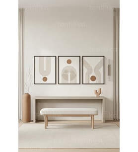 Modern Minimalist Soyut Geometrik Tasarımlı 3’lü Ahşap Çerçeveli Tablo Seti