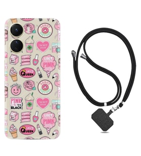 Vivo Y16 Kılıf Resimli Boyun Askılı İpli Desenli Silikon Donut Flamingo 1415