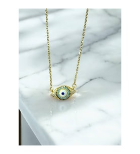 Zirkon Taşlı Göz Figürlü Kadın Kolye – 55 cm Gold Renk Paslanmaz Çelik, Şık ve Anlamlı Tasarım (Gümüş)