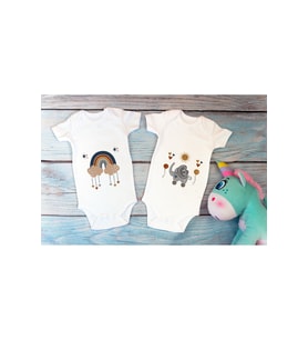 Özel Tasarım Lisanslı Boho Baby Ikili Bebek Body Beyaz 2li Anne Baba Bebek Badi Zıbın