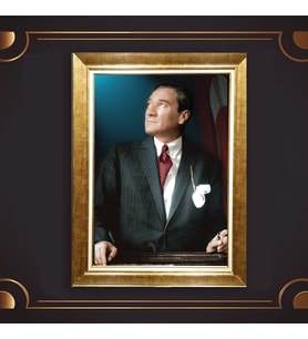 Altın Varaklı Çerçeveli Paspartulu Atatürk Tablo z5158 (Gold)