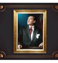 Altın Varaklı Çerçeveli Paspartulu Atatürk Tablo z5158 (Gold)
