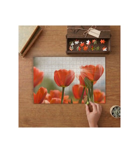 Yakın Çekim Kırmızı Çiçek Tasarımı 240 parça Ahşap Puzzle Ahşap Kutuda MP04640