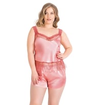 Amora Secret Büyük Beden Mercan Saten Babydoll Şort Takımı