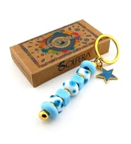 Hakiki Cam Nazar Boncuklu Çanta Süsü Yıldız Charm Anahtarlık KY065