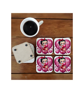 Ghostbastır Design Betty Boop Dekoratif Ahşap Bardak Altlığı Seti 054