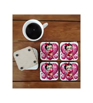 Ghostbastır Design Betty Boop Dekoratif Ahşap Bardak Altlığı Seti 054