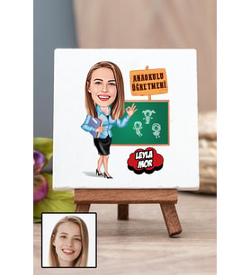Anaokulu Öğretmenine Öğretmenler Günü Hediyesi Karikatürlü Masa Dekoru