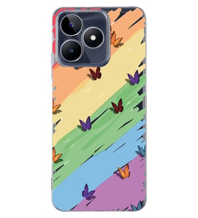 Realme C53 Uyumlu Renk ve Kelebek Desenli Şeffaf Telefon Kılıfı