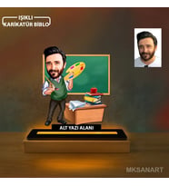 Kişiye Özel Resim Ogretmenler Günü Karikatürlü 14 cm MDF Işıklı Biblo - Öğretmen Hediyesi Öğretmenler Günü Hediyesi