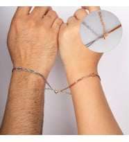 Gümüş Kader Düğümü Kalp Mıknatıslı Rodaj/Rose Çift Bileklik