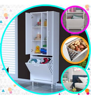 MODİLAYN ARD-133 İNCİ 2 Kapaklı Kirli Çamaşır Sepetli Banyo Dolabı Muftak Dolabı Çok Amaçlı Dolap
