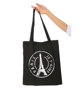 Siyah Bez Çanta Paris Baskılı