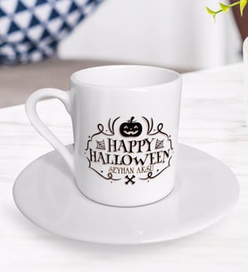 BK Gift Kişiye Özel Happy Halloween Tasarımlı Türk Kahvesi Fincanı-15