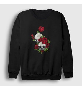 Presmono Unisex Siyah Roses And Skulls Sweatshirt 353741tt