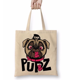 Kukla Köpek Pug Bez Çanta Uzun Saplı